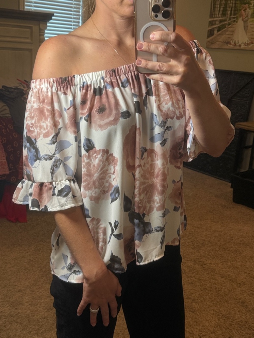 Sienna Sky Off-Shoulder Floral Top in Blush and White